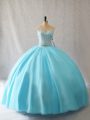 Stunning Floor Length Aqua Blue Sweet 16 Quinceanera Dress Sweetheart Sleeveless Lace Up