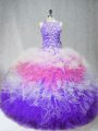 Graceful Multi-color Sweet 16 Dresses Sweet 16 and Quinceanera with Beading and Ruffles Scoop Sleeveless Zipper