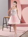 Spectacular Pink Zipper Homecoming Dress Beading Sleeveless Mini Length