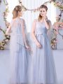 Grey Scoop Neckline Lace Court Dresses for Sweet 16 Sleeveless Lace Up