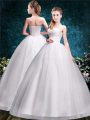 Appliques Wedding Gowns White Lace Up Sleeveless Floor Length