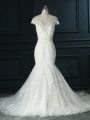 Attractive White Zipper Off The Shoulder Beading and Lace Wedding Dresses Organza Sleeveless Court Train