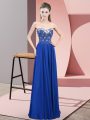 Floor Length Blue Oscars Dresses Chiffon Sleeveless Beading