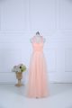 Ideal Peach Sleeveless Floor Length Ruching Zipper Dama Dress for Quinceanera