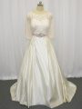 Latest Half Sleeves Brush Train Zipper Beading and Lace Wedding Gowns