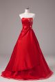 Sleeveless Organza Floor Length Lace Up Ball Gown Prom Dress in Wine Red with Beading and Embroidery