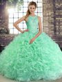 Sumptuous Scoop Sleeveless Lace Up Vestidos de Quinceanera Apple Green Fabric With Rolling Flowers