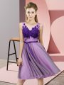 Modern Lavender V-neck Neckline Appliques Wedding Guest Dresses Sleeveless Lace Up
