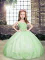 Pretty Yellow Green Tulle Lace Up Little Girls Pageant Dress Wholesale Sleeveless Floor Length Beading