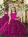 New Style Ball Gowns Girls Pageant Dresses Fuchsia Scoop Tulle Sleeveless Floor Length Lace Up