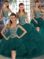 Beading and Ruffles Vestidos de Quinceanera Peacock Green Lace Up Sleeveless Floor Length