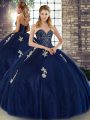 Elegant Navy Blue Quinceanera Gowns Military Ball and Sweet 16 and Quinceanera with Beading and Appliques Sweetheart Sleeveless Lace Up