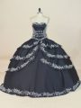 Black Satin Lace Up 15th Birthday Dress Sleeveless Floor Length Embroidery