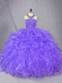 Graceful Sleeveless Floor Length Beading Zipper Sweet 16 Dress with Purple