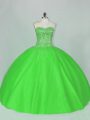 Customized Sweetheart Sleeveless Quinceanera Dresses Floor Length Beading Green Tulle