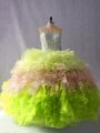 Multi-color Ball Gowns Beading and Ruffles Quince Ball Gowns Lace Up Organza Sleeveless Floor Length