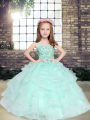 Glorious Apple Green Straps Lace Up Beading and Ruffles Little Girls Pageant Dress Wholesale Sleeveless