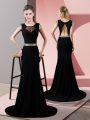New Style Black Backless Square Sequins Homecoming Dress Satin Short Sleeves Sweep Train