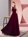 Burgundy Zipper Scoop Lace Teens Party Dress Chiffon Sleeveless