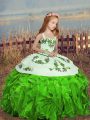 Trendy Embroidery and Ruffles Little Girls Pageant Gowns Lace Up Sleeveless Floor Length