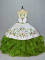 Amazing Floor Length Ball Gowns Sleeveless Olive Green 15 Quinceanera Dress Lace Up