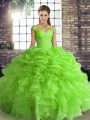 Elegant Lace Up Off The Shoulder Beading and Ruffles and Pick Ups 15th Birthday Dress Organza Sleeveless