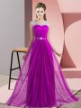 Attractive Floor Length Lace Up Bridesmaids Dress Purple for Wedding Party with Beading