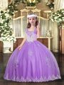Floor Length Lace Up Pageant Dress for Teens Lavender for Party and Sweet 16 and Wedding Party with Appliques