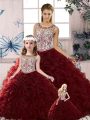 High Quality Burgundy Sleeveless Beading and Ruffles Floor Length Vestidos de Quinceanera