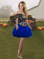 Royal Blue Sleeveless Mini Length Embroidery and Ruffles Lace Up Dress for Prom
