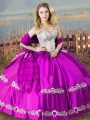 Floor Length Lace Up Quinceanera Gown Purple for Sweet 16 and Quinceanera with Embroidery