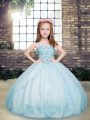 Floor Length Ball Gowns Sleeveless Light Blue Child Pageant Dress Lace Up