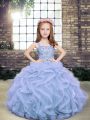 Light Blue Sleeveless Beading Floor Length Pageant Dress for Teens