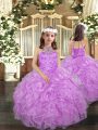 Admirable Lilac Sleeveless Beading and Ruffles Floor Length Little Girl Pageant Gowns
