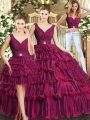 Sweet Ruffled Layers 15th Birthday Dress Burgundy Backless Sleeveless Floor Length