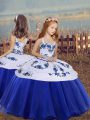 Luxurious Embroidery Winning Pageant Gowns Royal Blue Lace Up Sleeveless Floor Length