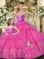 Exquisite Hot Pink Lace Up Sweet 16 Dresses Beading Sleeveless Floor Length