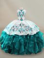 Perfect Teal Lace Up Quinceanera Gowns Embroidery and Ruffles Sleeveless Floor Length