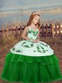 Sleeveless Tulle Floor Length Zipper Pageant Dress for Womens in Green with Embroidery