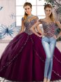 Designer Purple Sweetheart Neckline Beading Sweet 16 Dresses Cap Sleeves Lace Up