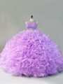 High Quality Sleeveless Floor Length Beading and Ruffles Zipper Quinceanera Dresses with Lavender