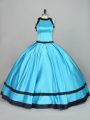 Sleeveless Satin Floor Length Zipper Quinceanera Gown in Baby Blue with Ruching