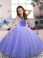 Dazzling Floor Length Ball Gowns Sleeveless Lavender Child Pageant Dress Lace Up