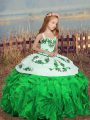 Dazzling Green Ball Gowns Embroidery Kids Formal Wear Lace Up Organza Sleeveless Floor Length