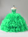 Wonderful Sleeveless Beading and Ruffles Lace Up Quince Ball Gowns with Green