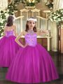 Fuchsia Halter Top Lace Up Beading Little Girl Pageant Gowns Sleeveless