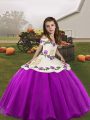 Graceful Purple Ball Gowns Embroidery Pageant Dress Lace Up Organza Sleeveless Floor Length