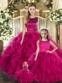 Shining Fuchsia Sleeveless Tulle Lace Up 15 Quinceanera Dress for Military Ball and Sweet 16 and Quinceanera