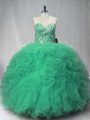 Affordable Floor Length Green Sweet 16 Quinceanera Dress Tulle Sleeveless Beading and Ruffles