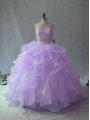 Beading and Ruffles Vestidos de Quinceanera Lavender Backless Sleeveless